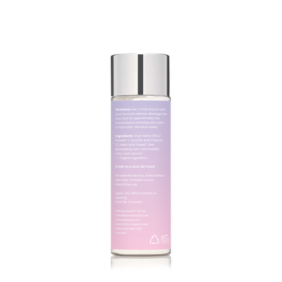 Kaloneo Beauty Exfoliating Crystals skincare bottle back label showing ingredients, directions, and product information